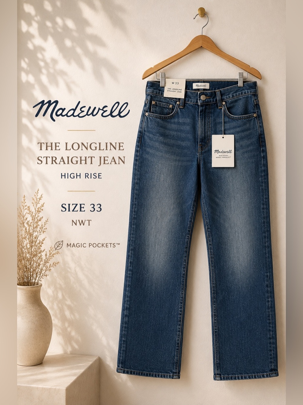 Madewell The Longline Straight Jean High Rise Size 33 NWT